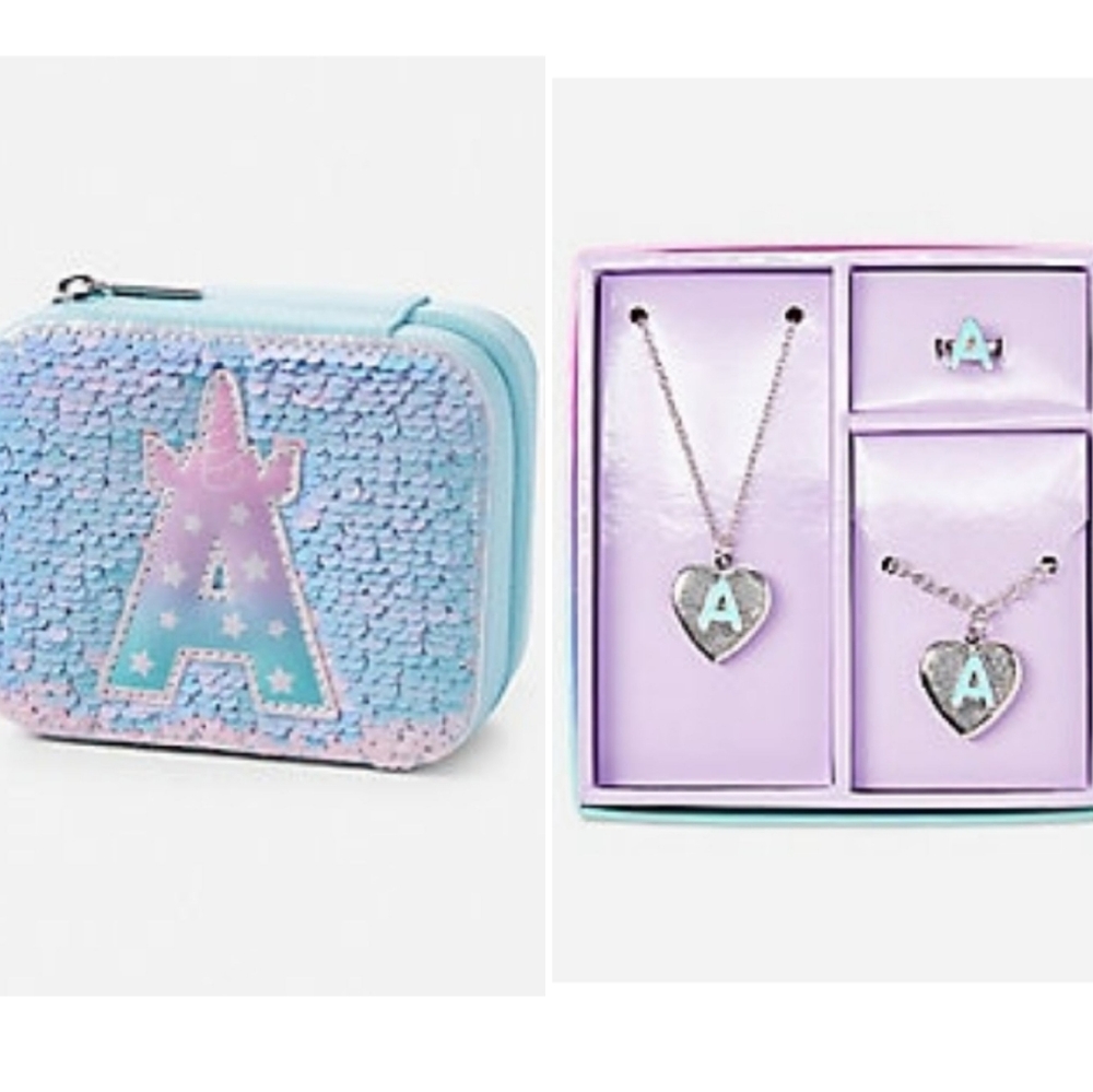 Initial J Jewelery Case and Jewelry Box Set Bundle